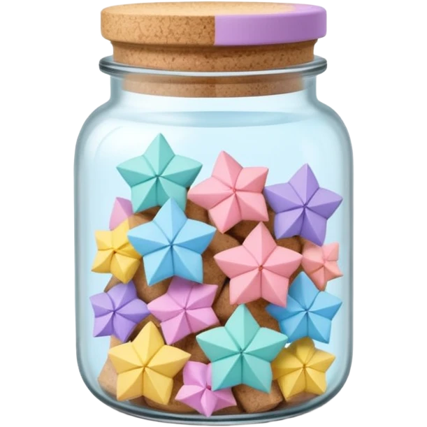 glass jar with cork lid packed with soft pastel origami stars emoji