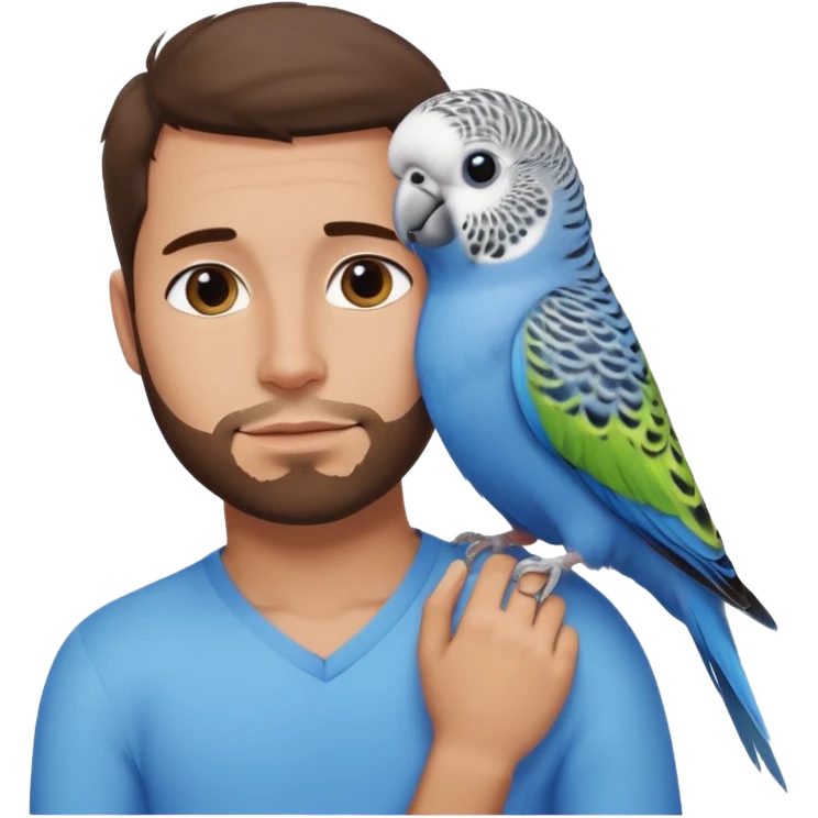 blue budgie parakeet with handsome Cuban brown haired man emoji