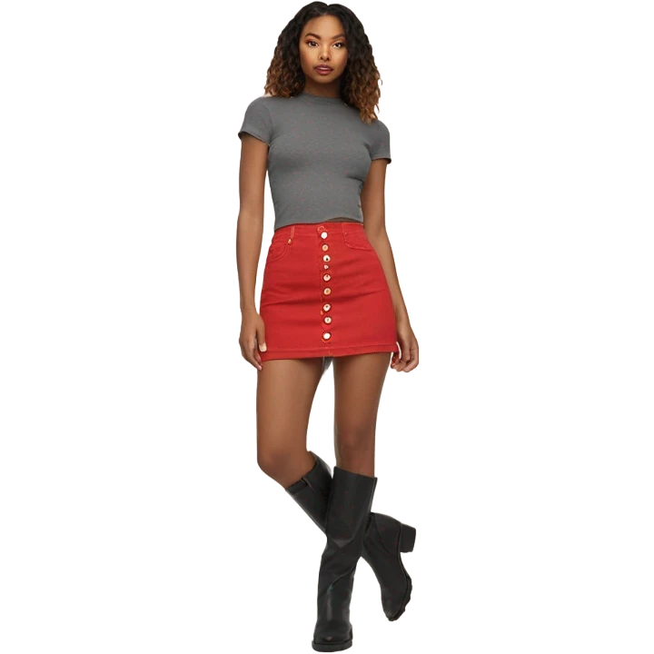 Realistic A-line high waisted red denim mini skirt, isolated emoji