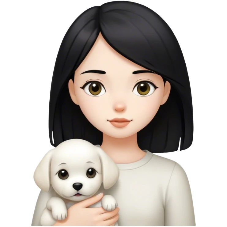 girl with black straight her with her white puppy emoji