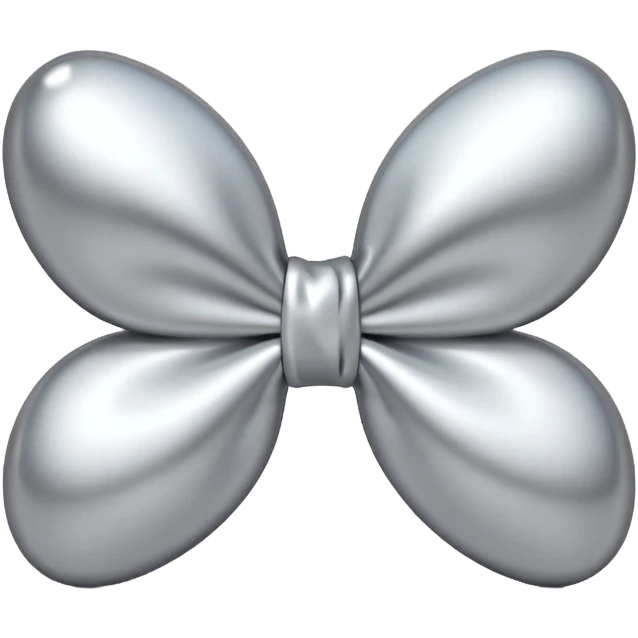 A cute bow emoji made of polished silver chrome, smooth rounded loops, glossy metallic surface, soft mirror reflections, subtle highlights, minimal and adorable proportions, iOS emoji style, centered composition, clean white background, soft studio lighting, no text, no outline, ultra high quality emoji