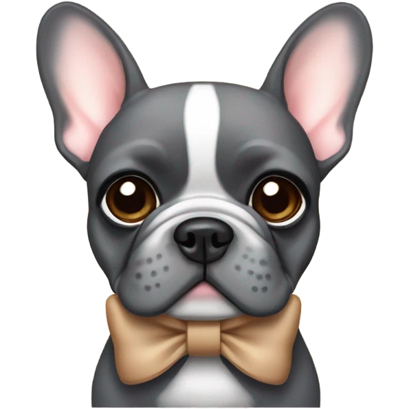 Cute aesthetic dark gray and light brown French bull dog with a bow emoji