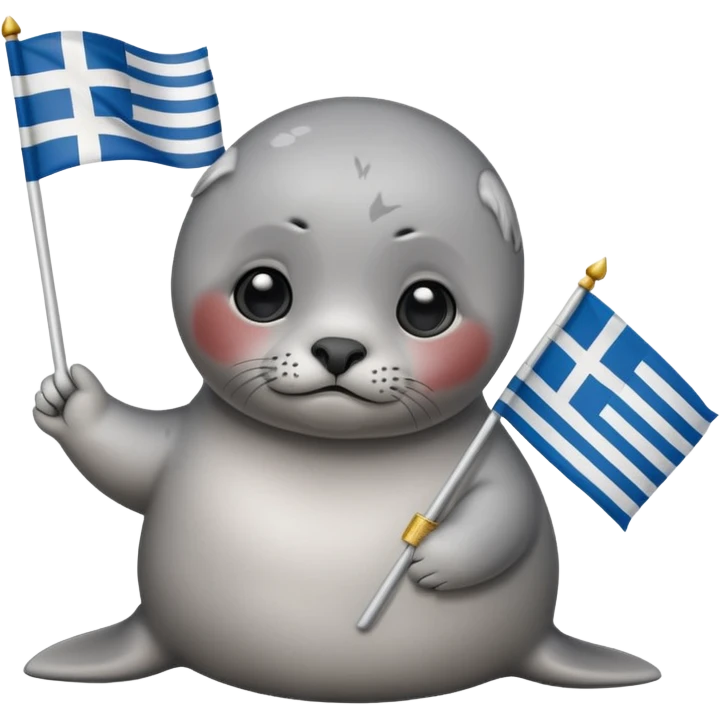 Sad face Baby seal holding Greek flag emoji