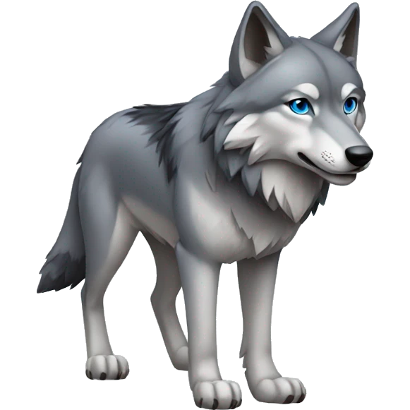 Grey wolf with black points. with blue eyes. full body emoji