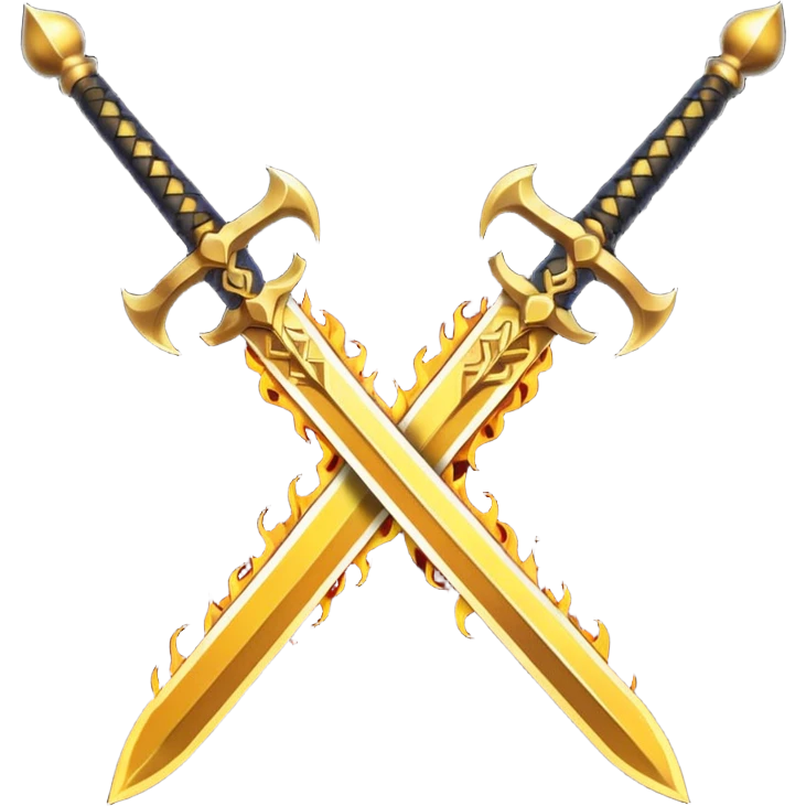 Two crossed fiery royal golden sword with golden blade emoji