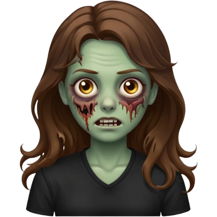 Zombie girl with wavy long brown hair And black shirt emoji emoji