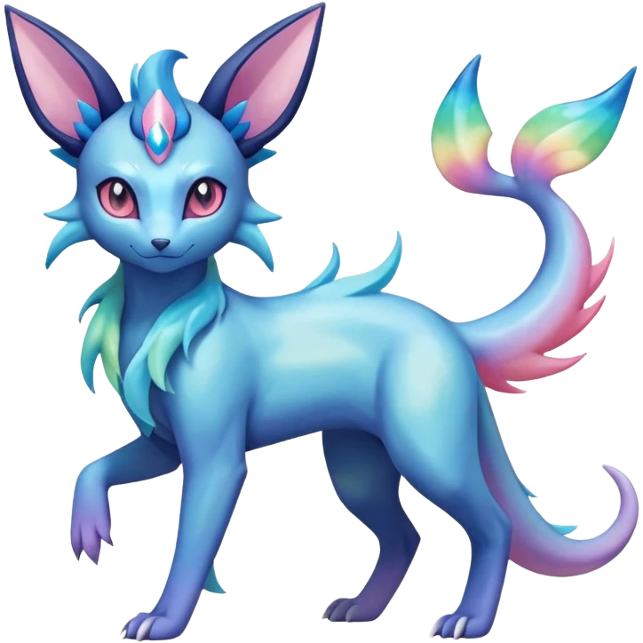 Rainbow crystalic Shiny pastel Nebulae Salandit-Glaceon-Sylveon-Espeon-Vaporeon-Noibat-Fakémon-hybrid-creature (full body)  emoji