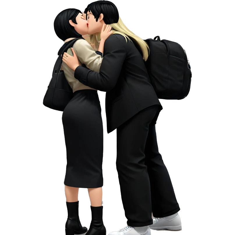 blonde and black hair kiss emoji
