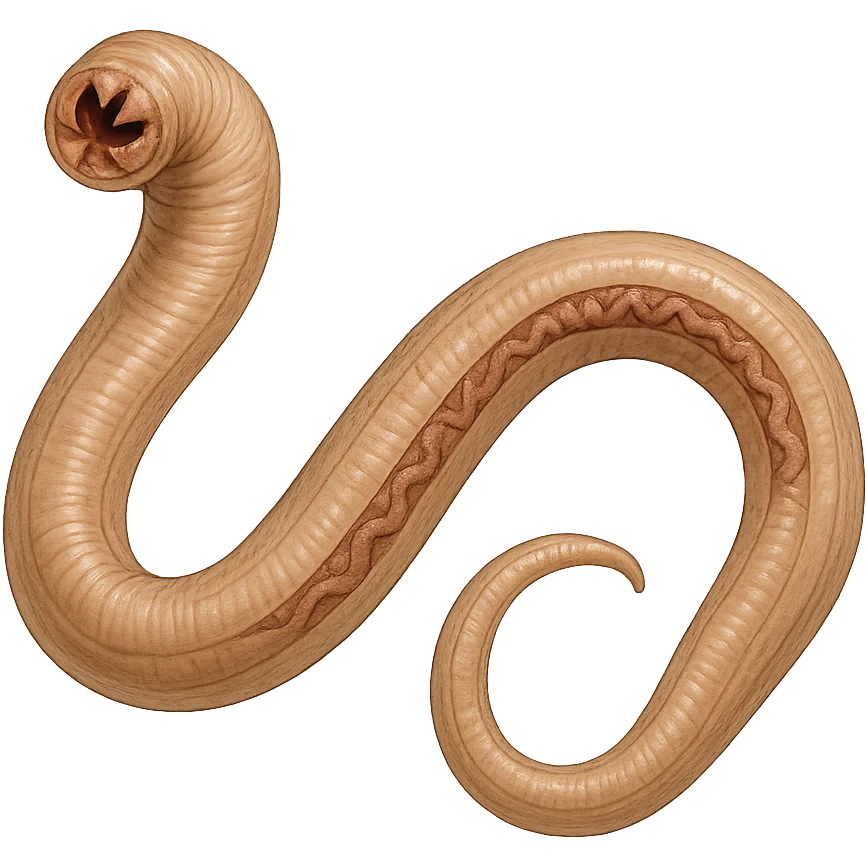 realistic intestinal parasite on isolated background, natural colors, medical illustrative style, visible anatomical details emoji