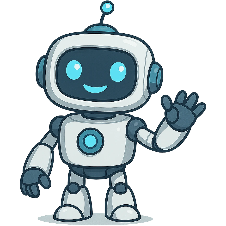 friendly robot assistant, smiling, digital style emoji