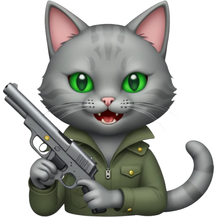 A cat with a gun evil laughing emoji