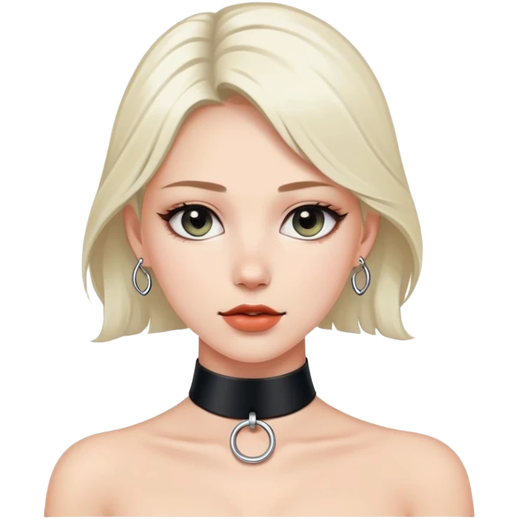 a female upper chest and neck, the neck is wearing a choker, the choker has a single silver ring attached to it emoji