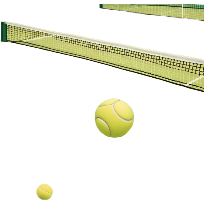 A tennis court with perfectly marked lines and a tennis ball resting near the baseline. The scene highlights the open space of the court, with a net dividing the two sides, capturing the focus and athleticism of the sport. emoji