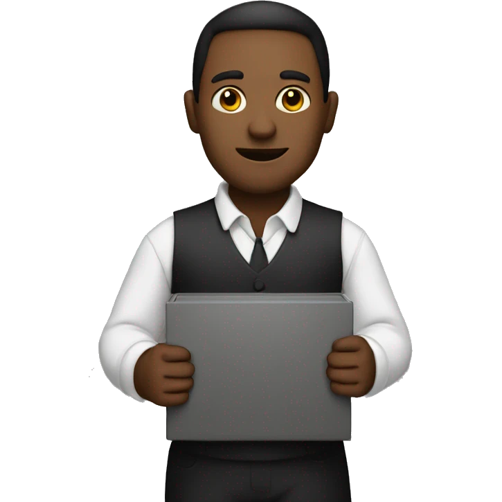 A man holding a black boadr emoji
