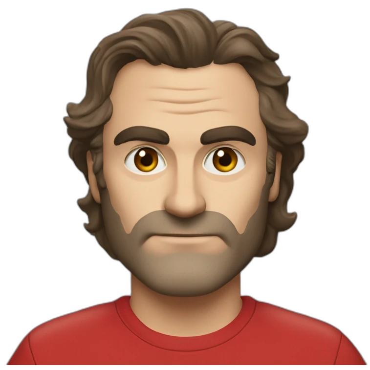 joaquin phoenix wearing a red t-shirt with text "N.E.N.N.O" emoji
