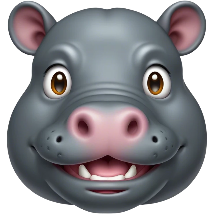 Cinematic Comical Hippo Portrait Emoji, Head tilted dramatically with an exaggeratedly amused expression, featuring a striking, glossy slate-gray hide with bold textured wrinkles, wide, expressive eyes filled with playful disbelief, Simplified yet hilariously expressive features, highly detailed, glowing with a slightly sassy glow, high shine, dramatic yet playful, stylized with an air of cheeky river mischief, bright and endearing, soft glowing outline, capturing the essence of a spirited and over-the-top hippo, so meme-worthy it feels like it could splash its way into internet fame instantly! emoji