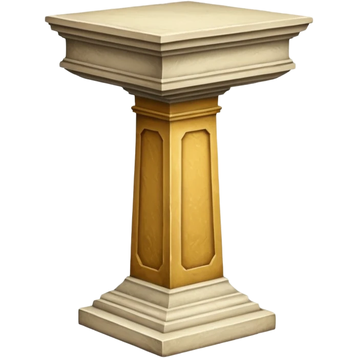 Greek whiteish yellow old ish pedestal that’s not too long a bit short. Only 1 pedestal. The top shoouldnt be that big. Make it forward view not birds view emoji