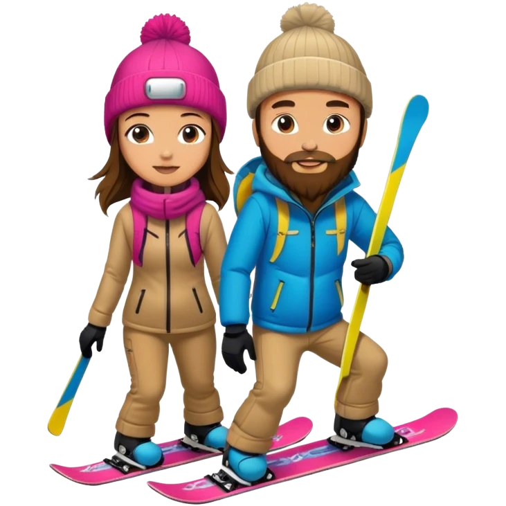 Whitman snowboarder w beard with brunette girl on skis emoji