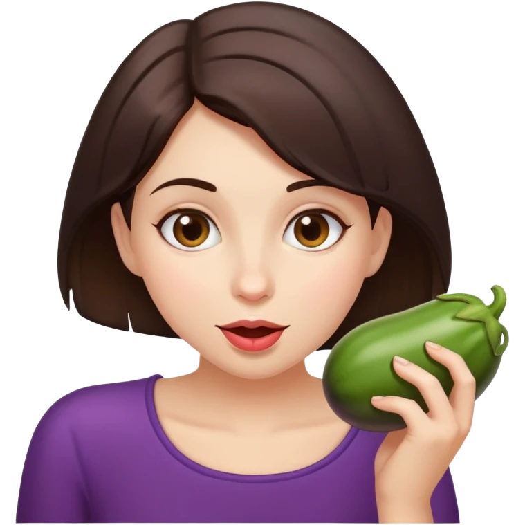 Brunette Girl eating eggplant emoji