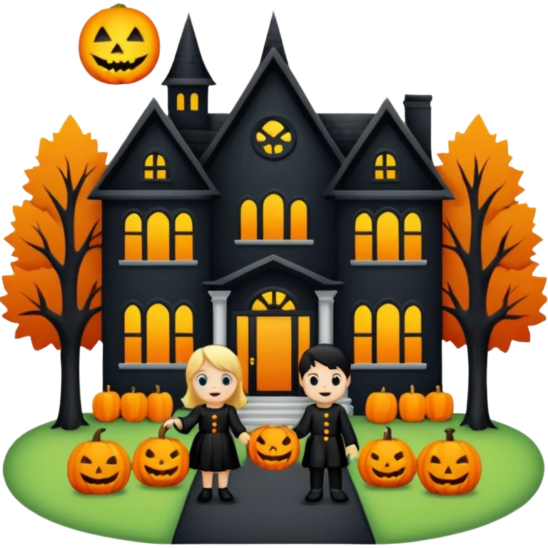 Kids trick or treating at a mansion emoji