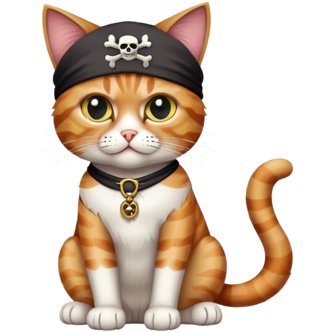 cat full body sitting with a pirate eye patch emoji