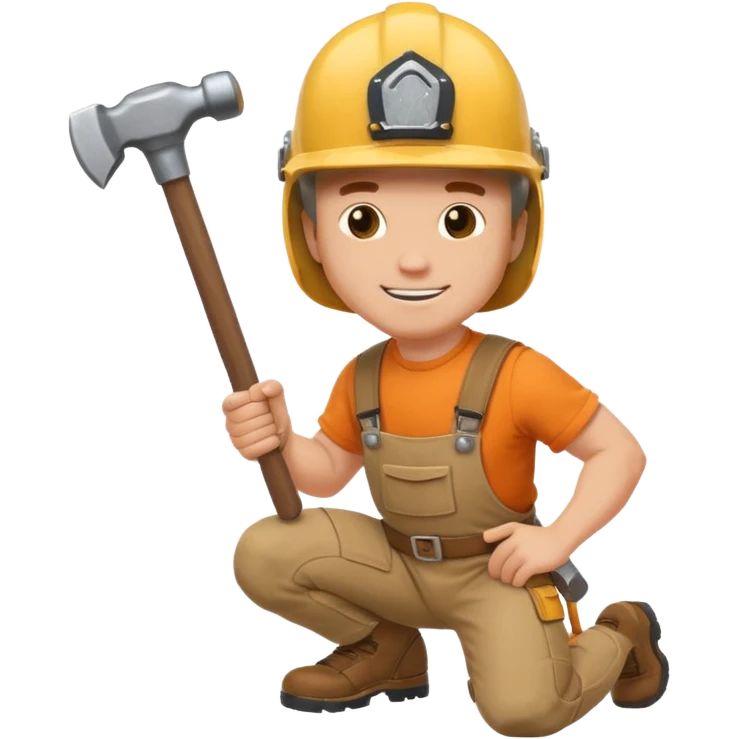 an happy white man with helmet kneeling and knocking with a hammer emoji