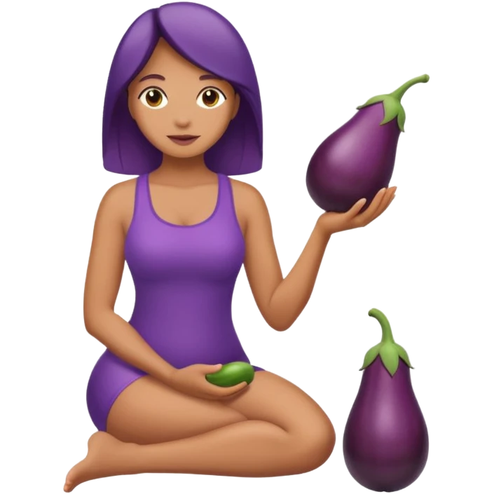 Mulher ajoelhada,com uma berinjela na mão,só uma berinjela emoji