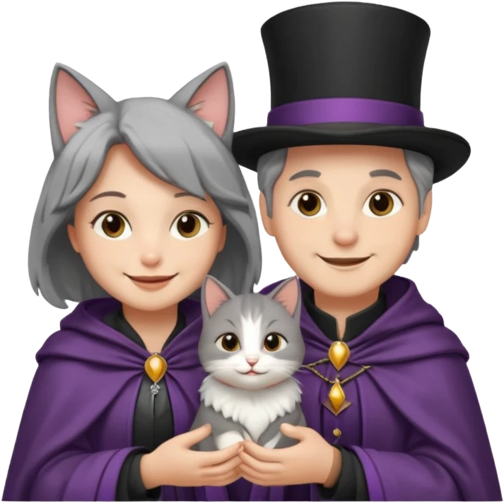 magician couple and their pet cat emoji