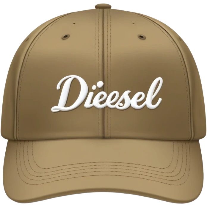 Dark khaki Diesel cap with white cursive 'Diesel' script writing and Diesel logo underneath, no person, isolated baseball cap emoji