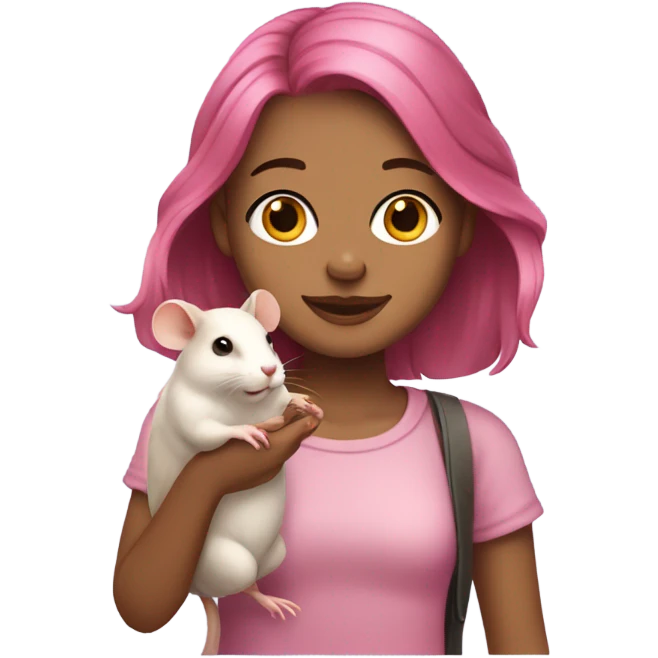 Animal lover girl, rat plus hamster tan skin pink hair emoji