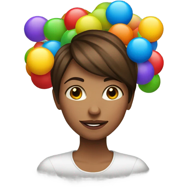 Pretty woman with short brown hair, juggling emoji