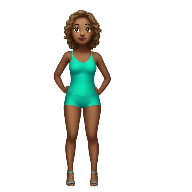 Girl in bathing suit and heels waiting by ATM emoji