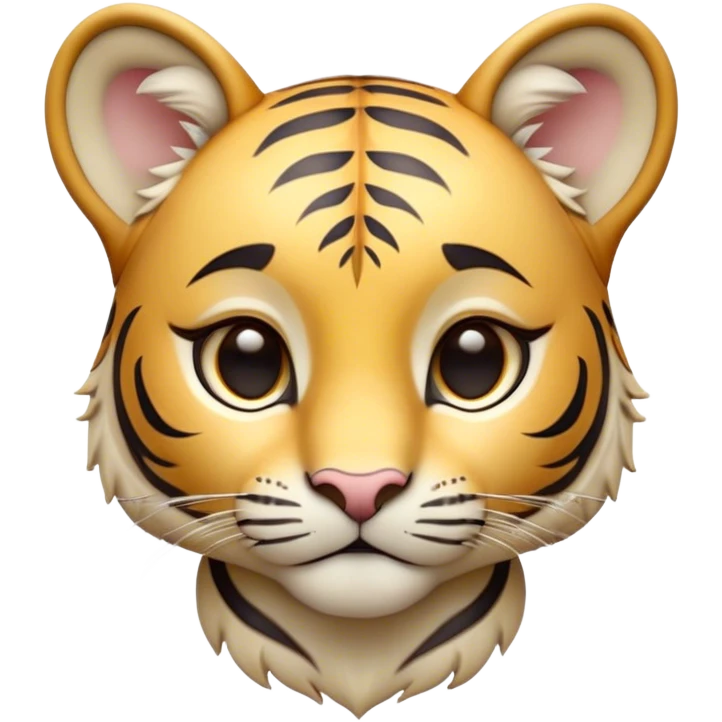 Cinematic Noble Tiger Cub Portrait Emoji, Poised with a hint of regal innocence, featuring a compact, soft build adorned with delicate stripes and large, expressive eyes, Simplified yet sharp and sophisticated features, highly detailed, glowing with a gentle, wild luminescence, high shine, intelligent and endearing, stylized with an air of youthful authority, focused and attentive, soft glowing outline, capturing the essence of a tiny jungle guardian that appears ready to pounce out of the screen with effortless charm! emoji