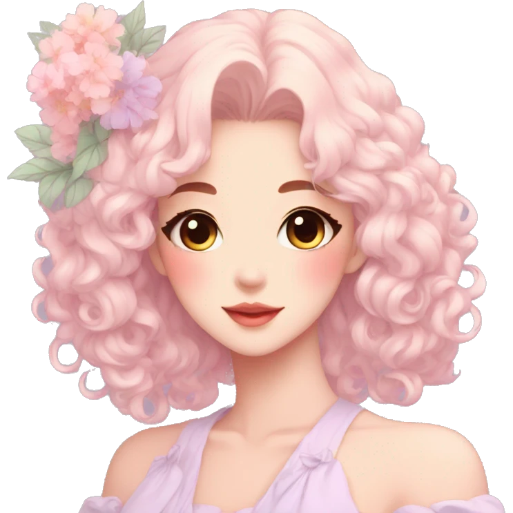 Gorgeous pastel anime style lady with blushing face and flowers aesthetic trending style emoji