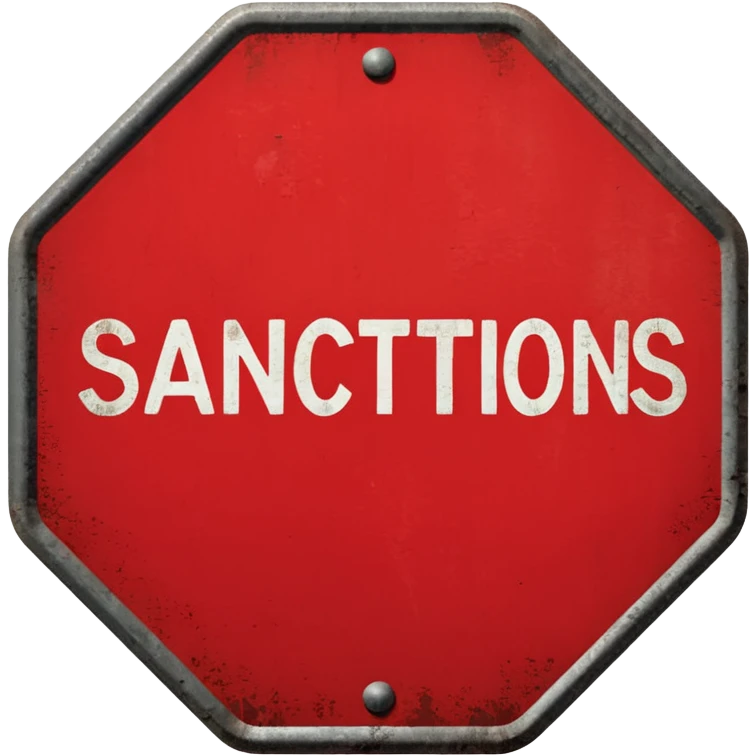 red, road sign, hexagonal, with the inscription sanctions emoji