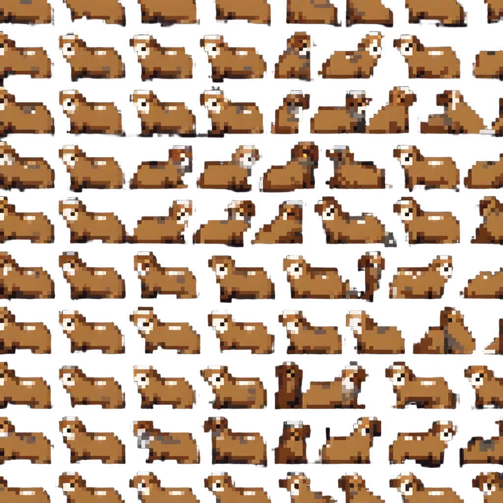 pixel art brown Labrador dog with spotted calico pattern emoji