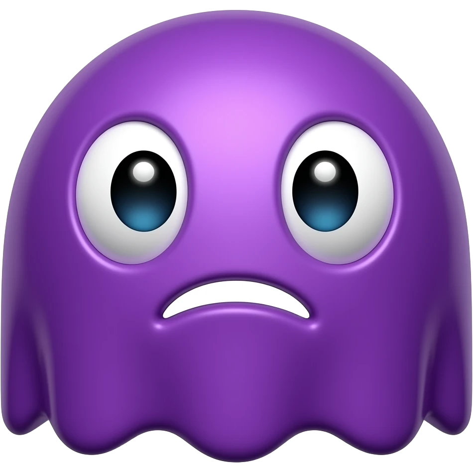 Bright Violet Pacman vulnerable ghost character with big eyes and neon white mouth emoji