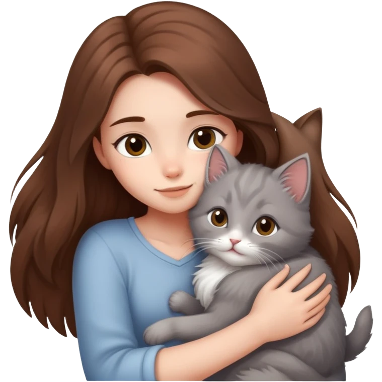 A girl with long hair tightly hugged a kitten emoji