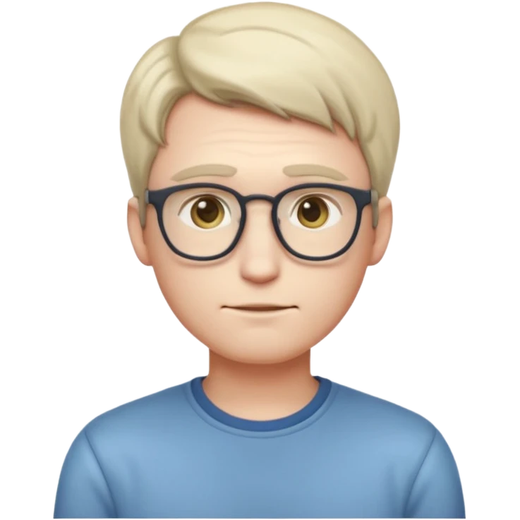 A realistic adult male character with pale skin, soft features, slightly shy expression, slim build, subtle blushing, wearing casual nerdy clothes, standing timidly, styled in a mature, clean, semi-realistic emoji style with soft shading, readable at small icon size emoji