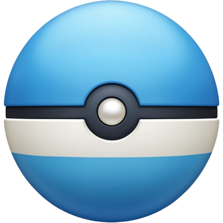 blue pokeball emoji, top half is a more saturated blue, bottom half is white, black stripe, with a white sheen, with a pearlescent finish, with a matte finish emoji