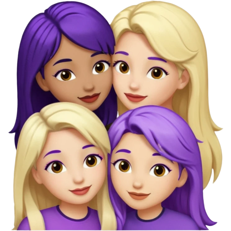 3 girls kissing one blonde one black hair one purple hair  emoji