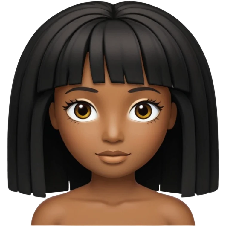 crie um icon no estilo memoji da apple de uma garota parda com cabelo preto abaixo do ombro e franja na altura dos olhos, sobrancelhas pretas, olhos castanhos escuro com delineado preto, nariz afinado, lábios grossos com batom preto e colar preto com um pingente de morcego emoji