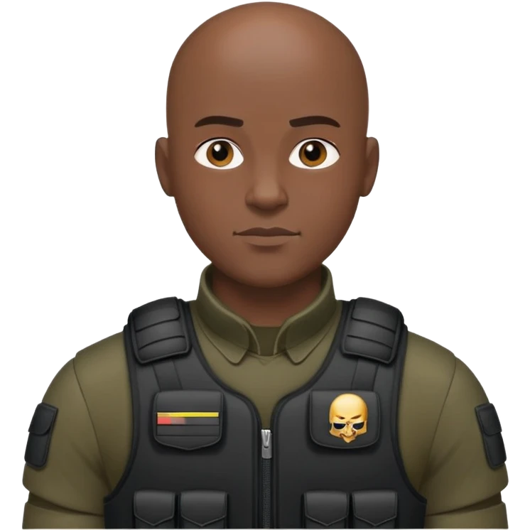 black soldier bald head in black bulletproof vest emoji