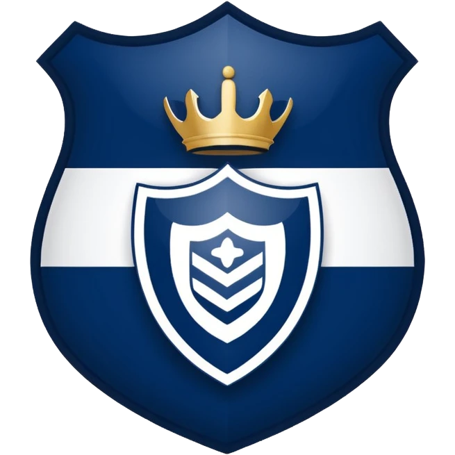 Monterey Football Club logo with thick barred shield with MY written inside and navy blue and white color emoji