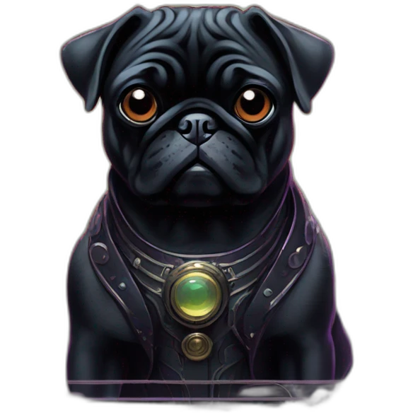 A cyberpunk black pug in Art Nouveau style during 1910 emoji