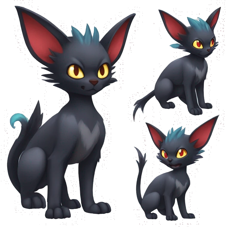 Black cool Vampiric Noivern-Zorua-Litten-Bat-Sphynx-Lykoi-Caracal-cat-Fakemon-fusion full-body emoji