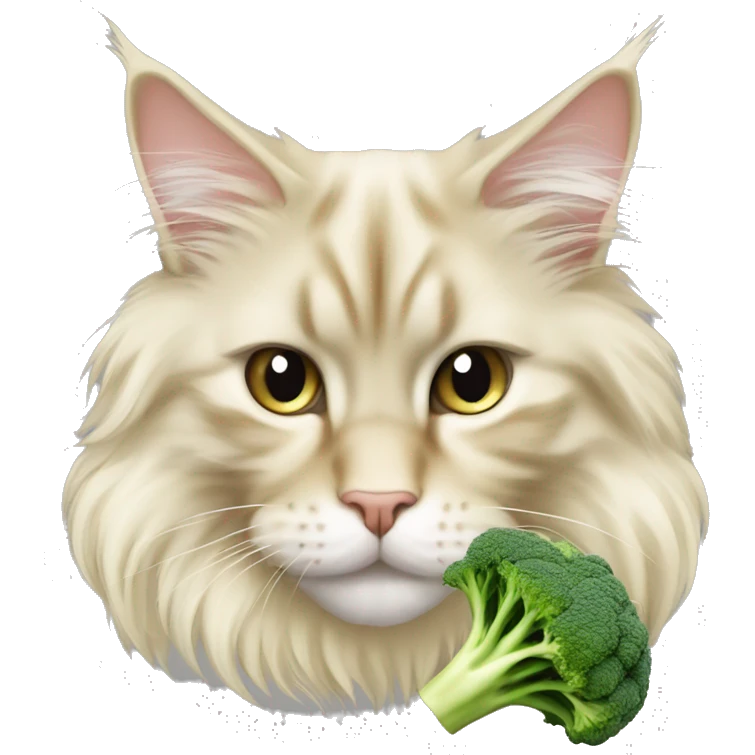cream coloured maine coon eating broccoli emoji