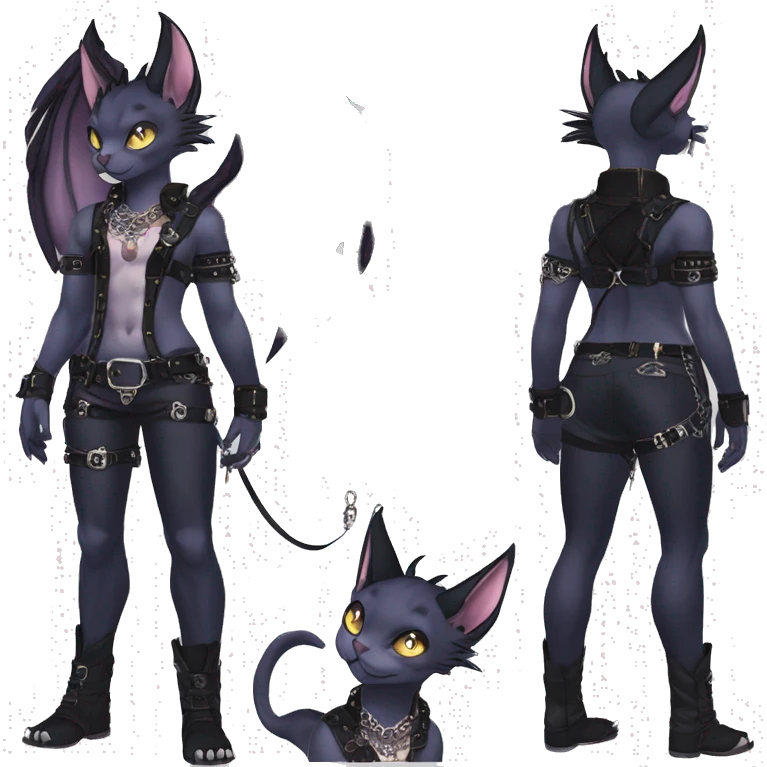 cool anthro punk kawaii edgy distinguished pretty elegant beautiful fantasy black ethereal nargacuga-Noivern-sphynx-Quiana-Fakemon collar harness chains necklace full body emoji