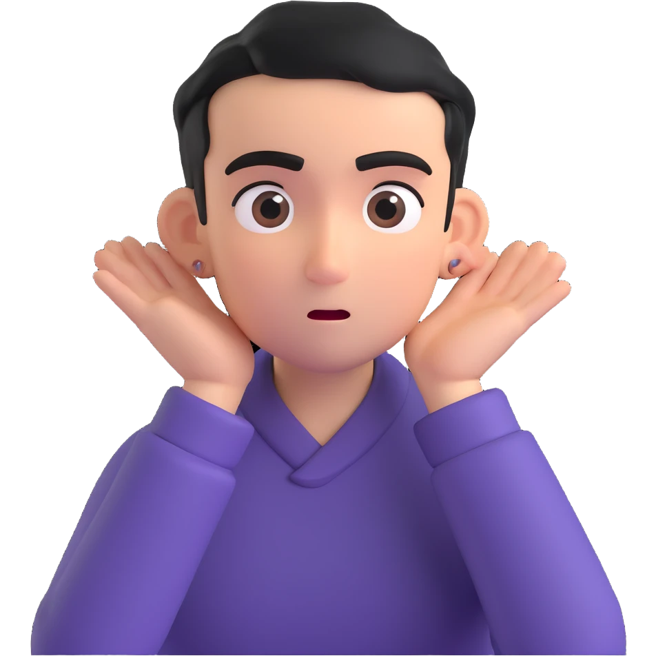 Person leaning forward with one hand behind their ear, eyebrows raised, confused face, as if saying "What? emoji