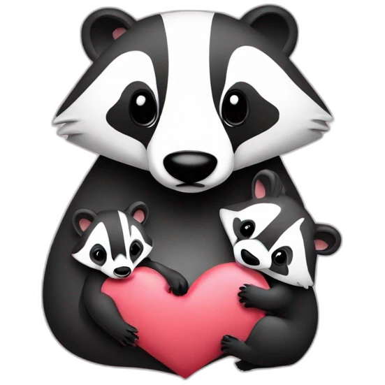 daddy badger holding a female baby badger with hearts aroud them emoji